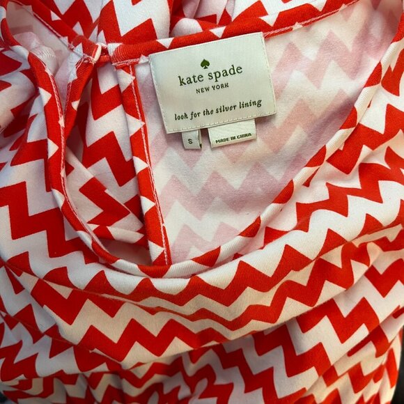 Kate Spade Leora Chevron Pink‎ Coral Stripe Cotton Smocked Dress Size Small - Picture 7 of 7